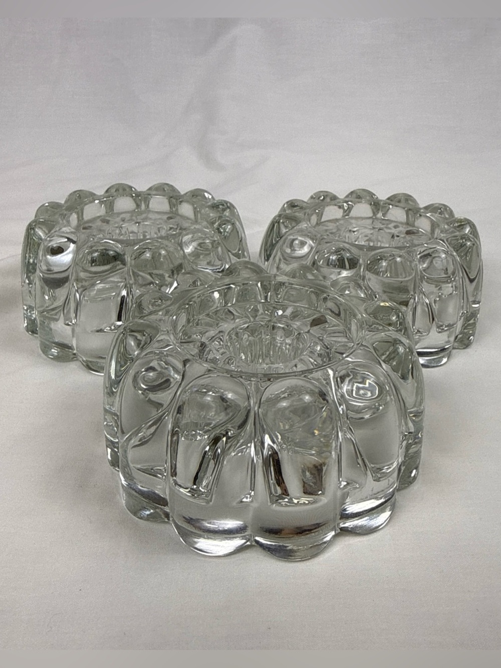 vintage Princess House clear crystal reversible 3-way candle holders Set of 3
